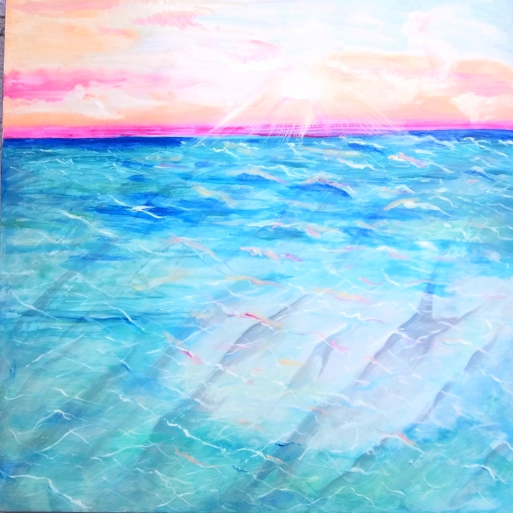 Hand painted, wall art, decor, ocean, beach